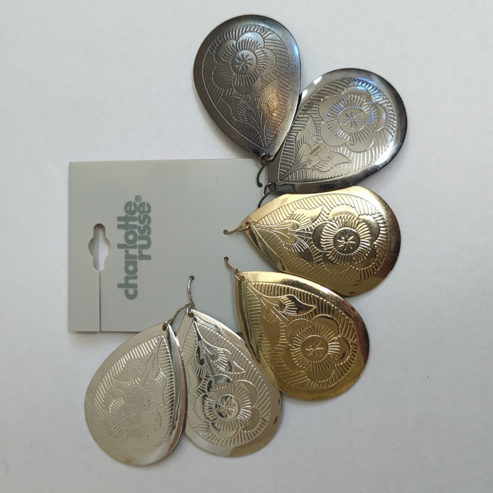 🌻 Charlotte Russe 3-Pack Metal Tear Drop & Large Honeycomb Stud Earrings Bundle - Picture 2 of 7